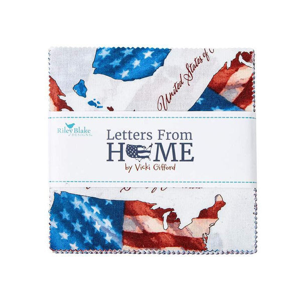 Image of the Letters From Home 5 Inch Stacker by Vicki Gifford for Riley Blake Designs. Features patriotic fabrics. 
Cute Little Fabric Shop