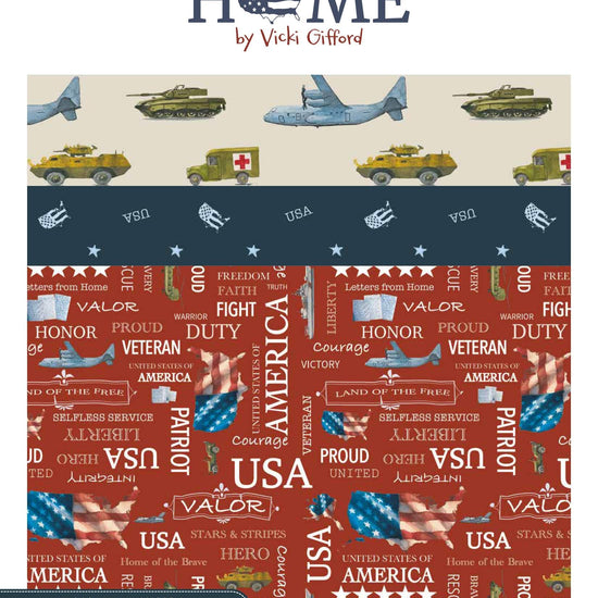 Image of the Letters From Home Storyboard by Vicki Gifford for Riley Blake Designs. Features patriotic fabrics. 
Cute Little Fabric Shop