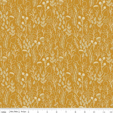 Blush 'n Butterscotch Outlines Butterscotch quilting cotton fabric by Simple Simon & Company for Riley Blake Designs. Features flowers on a gold background. Cute Little Fabric Shop