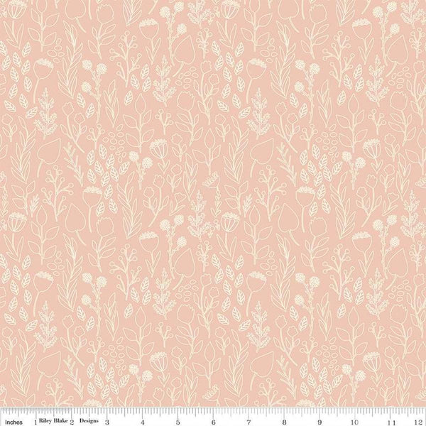 Blush &#39;n Butterscotch Outlines Blush quilting cotton fabric by Simple Simon & Company for Riley Blake Designs. Features flowers on a pink background. Cute Little Fabric Shop