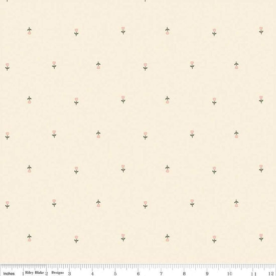 Blush 'n Butterscotch Tulips Cream quilting cotton fabric by Simple Simon & Company for Riley Blake Designs. Features striped clouds on a cream background. Cute Little Fabric Shop
