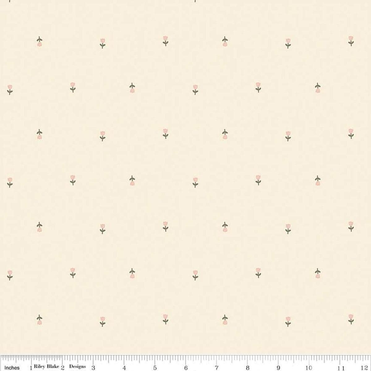 Blush 'n Butterscotch Tulips Cream quilting cotton fabric by Simple Simon & Company for Riley Blake Designs. Features striped clouds on a cream background. Cute Little Fabric Shop