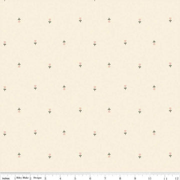 Blush 'n Butterscotch Tulips Cream quilting cotton fabric by Simple Simon & Company for Riley Blake Designs. Features striped clouds on a cream background. Cute Little Fabric Shop
