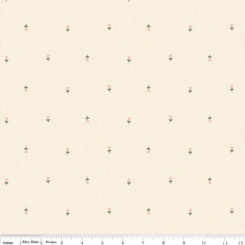 Blush &#39;n Butterscotch Tulips Cream quilting cotton fabric by Simple Simon & Company for Riley Blake Designs. Features striped clouds on a cream background. Cute Little Fabric Shop