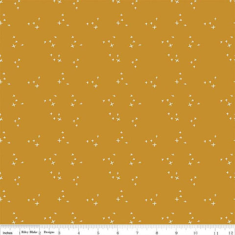 Blush &#39;n Butterscotch Cross Sparkles Butterscotch quilting cotton fabric by Simple Simon & Company for Riley Blake Designs. Features small sparkle crosses on a gold background. Cute Little Fabric Shop