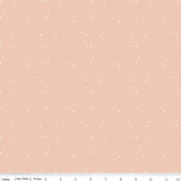 Blush 'n Butterscotch Cross Sparkles Blush quilting cotton fabric by Simple Simon & Company for Riley Blake Designs. Features small sparkle crosses on a pink background. Cute Little Fabric Shop