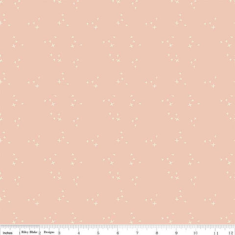 Blush &#39;n Butterscotch Cross Sparkles Blush quilting cotton fabric by Simple Simon & Company for Riley Blake Designs. Features small sparkle crosses on a pink background. Cute Little Fabric Shop