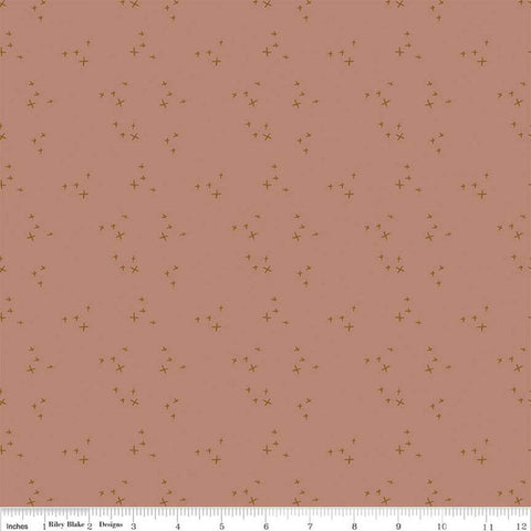 Blush &#39;n Butterscotch Cross Sparkles Dusty quilting cotton fabric by Simple Simon & Company for Riley Blake Designs. Features small sparkle crosses on a pink background. Cute Little Fabric Shop