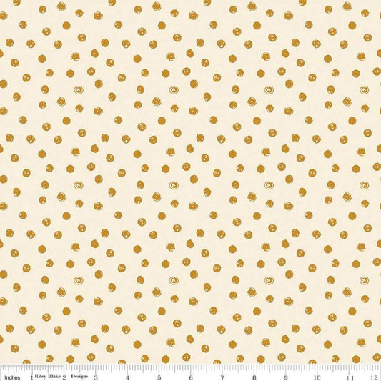 Blush 'n Butterscotch Dots Cream quilting cotton fabric by Simple Simon & Company for Riley Blake Designs. Features small dots on a cream background. Cute Little Fabric Shop