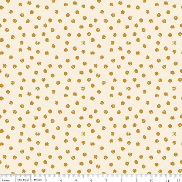 Blush &#39;n Butterscotch Dots Cream quilting cotton fabric by Simple Simon & Company for Riley Blake Designs. Features small dots on a cream background. Cute Little Fabric Shop