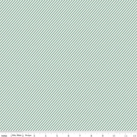 Image of the New Beginnings Stripes Teal quilting cotton fabric by Riley Blake Designs. Features stripes on a teal background. Cute Little Fabric Shop