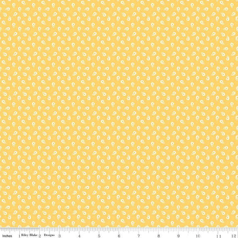 Image of the New Beginnings Posies Buttercream quilting cotton fabric by Riley Blake Designs. Features flowers on a yellow background. Cute Little Fabric Shop