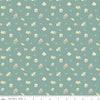 Image of the New Beginnings Sweet Peas Teal quilting cotton fabric by Riley Blake Designs. Features flowers on a teal background. Cute Little Fabric Shop