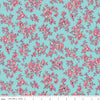 Image of the Precious Petites Blossoms Aqua quilting cotton fabric by Gerri Robinson for Riley Blake Designs. Features small flowers on a blue background. Cute Little Fabric Shop