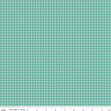 Image of the Precious Petites Gingham Vivid quilting cotton fabric by Gerri Robinson for Riley Blake Designs. Features gingham on a teal background. Cute Little Fabric Shop