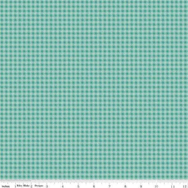 Image of the Precious Petites Gingham Vivid quilting cotton fabric by Gerri Robinson for Riley Blake Designs. Features gingham on a teal background. Cute Little Fabric Shop