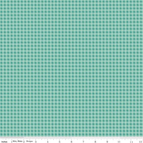 Image of the Precious Petites Gingham Vivid quilting cotton fabric by Gerri Robinson for Riley Blake Designs. Features gingham on a teal background. Cute Little Fabric Shop