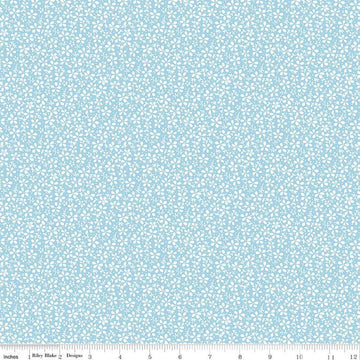 Image of the Precious Petites Daisies Sky quilting cotton fabric by Gerri Robinson for Riley Blake Designs. Features flowers on a blue background. Cute Little Fabric Shop