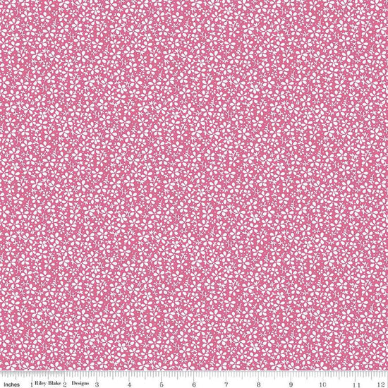 Image of the Precious Petites Daisies Magenta quilting cotton fabric by Gerri Robinson for Riley Blake Designs. Features flowers on a pink background. Cute Little Fabric Shop