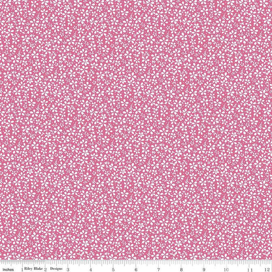 Image of the Precious Petites Daisies Magenta quilting cotton fabric by Gerri Robinson for Riley Blake Designs. Features flowers on a pink background. Cute Little Fabric Shop