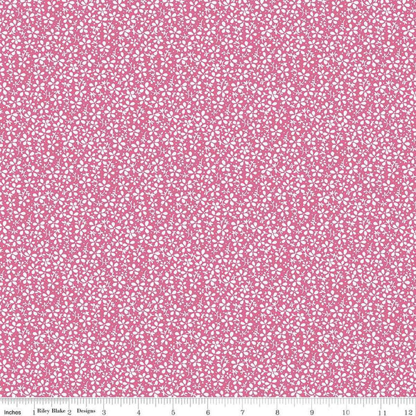 Image of the Precious Petites Daisies Magenta quilting cotton fabric by Gerri Robinson for Riley Blake Designs. Features flowers on a pink background. Cute Little Fabric Shop