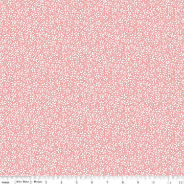 Image of the Precious Petites Daisies Coral quilting cotton fabric by Gerri Robinson for Riley Blake Designs. Features flowers on a pink background. Cute Little Fabric Shop