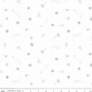 Image of the Lights On 2 Stitch is Life quilting cotton fabric by Riley Blake Designs. Features a low volume fabric. Cute Little Fabric Shop