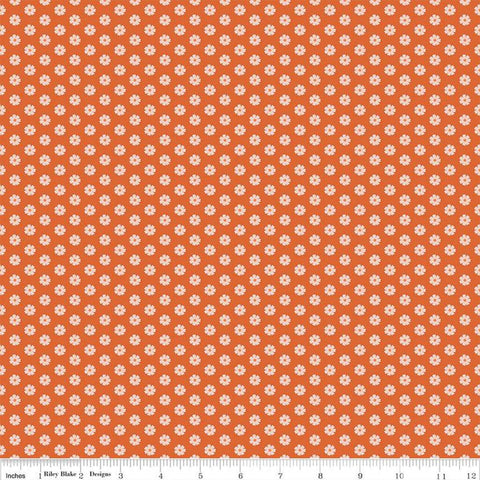 Image of the Besties Flowers Persimmon quilting cotton fabric by Corinne Wells for Riley Blake Designs. Features flowers on an orange background. Cute Little Fabric Shop