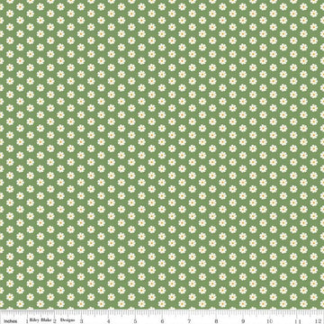 Image of the Besties Flowers Green quilting cotton fabric by Corinne Wells for Riley Blake Designs. Features flowers on a green background. Cute Little Fabric Shop