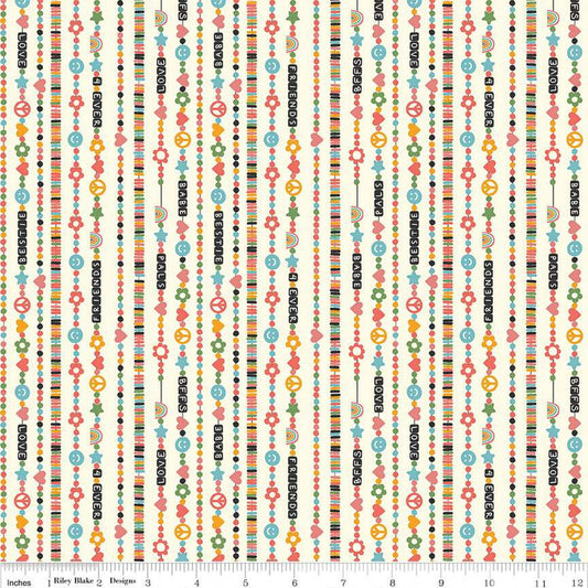 Image of the Besties Friendship Bracelets Vanilla quilting cotton fabric by Corinne Wells for Riley Blake Designs. Features bracelets on a white background. Cute Little Fabric Shop