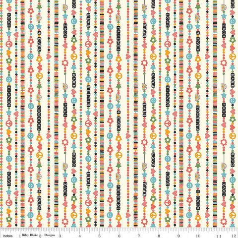 Image of the Besties Friendship Bracelets Vanilla quilting cotton fabric by Corinne Wells for Riley Blake Designs. Features bracelets on a white background. Cute Little Fabric Shop