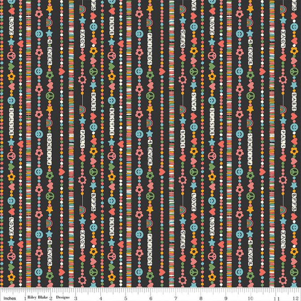 Image of the Besties Friendship Bracelets Charcoal quilting cotton fabric by Corinne Wells for Riley Blake Designs. Features bracelets on a gray background. Cute Little Fabric Shop