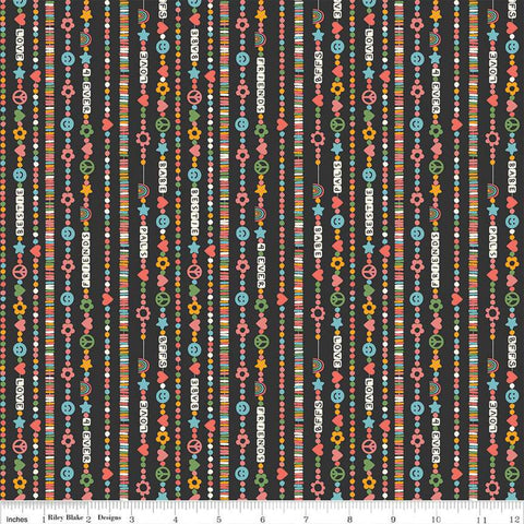 Image of the Besties Friendship Bracelets Charcoal quilting cotton fabric by Corinne Wells for Riley Blake Designs. Features bracelets on a gray background. Cute Little Fabric Shop