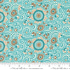 Image of the Sunday Brunch Blintz Mint Tea quilting cotton fabric by Moda Fabrics. Features flowers on a teal background. Cute Little Fabric Shop