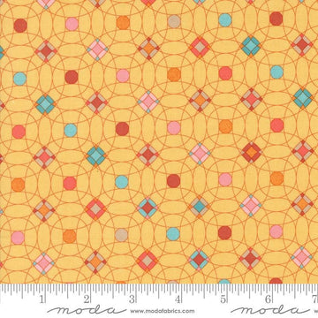 Image of the Sunday Brunch Tiles Mimosa quilting cotton fabric by Moda Fabrics. Features tiles on a yellow background. Cute Little Fabric Shop