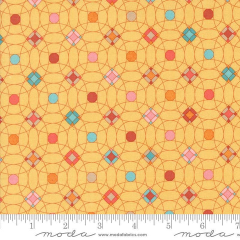 Image of the Sunday Brunch Tiles Mimosa quilting cotton fabric by Moda Fabrics. Features tiles on a yellow background. Cute Little Fabric Shop