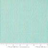 Image of the Sunday Brunch Stripes Mint Tea quilting cotton fabric by Moda Fabrics. Features stripes on a teal background. Cute Little Fabric Shop