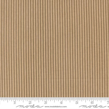 Image of the Sunday Brunch Stripes Tea quilting cotton fabric by Moda Fabrics. Features stripes on a tan background. Cute Little Fabric Shop