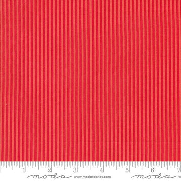 Image of the Sunday Brunch Stripes Bloody Mary quilting cotton fabric by Moda Fabrics. Features stripes on a red background. Cute Little Fabric Shop
