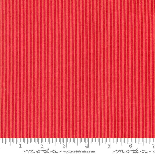 Image of the Sunday Brunch Stripes Bloody Mary quilting cotton fabric by Moda Fabrics. Features stripes on a red background. Cute Little Fabric Shop