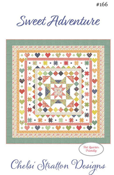 Image of the Sweet Adventure quilt pattern Chelsi Stratton Designs for Moda Fabrics. Features stars, diamonds, and hearts on a quilt.
Cute Little Fabric Shop