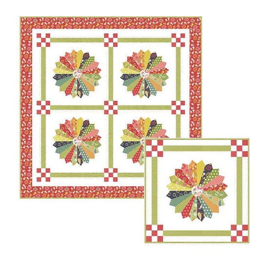 Image of the Raspberry Summer quilt kit by Sherri & Chelsi for Moda Fabrics. Features  wall hanging and pillow. 
Cute Little Fabric Shop