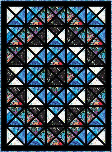 Image of the Euphoria quilt pattern by Tiffany Hayes for Moda Fabrics. Features a stained glass pattern on a quilt. 
Cute Little Fabric Shop