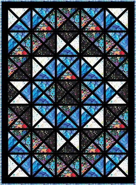 Image of the Euphoria quilt pattern by Tiffany Hayes for Moda Fabrics. Features a stained glass pattern on a quilt. 
Cute Little Fabric Shop