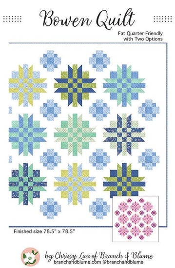 Image of the 
Bowen quilt pattern by Chrissy Lux for Moda Fabrics. Features interesting quilt stars on a quilt.
Cute Little Fabric Shop