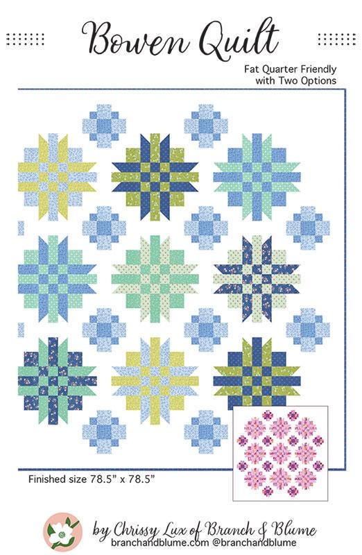 Image of the 
Bowen quilt pattern by Chrissy Lux for Moda Fabrics. Features interesting quilt stars on a quilt.
Cute Little Fabric Shop