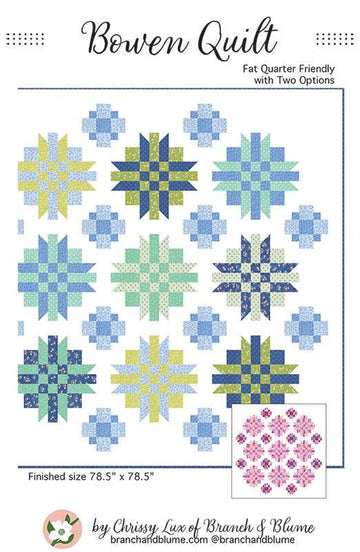 Image of the 
Bowen quilt pattern by Chrissy Lux for Moda Fabrics. Features interesting quilt stars on a quilt.
Cute Little Fabric Shop