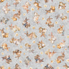 Image of the Hunny Bunny Tossed Bunnies Gray quilting cotton fabric by Morris Creative Group by QT Fabrics. Features bunnies on a gray background. Cute Little Fabric Shop