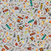 Image of the That's the Spirit Bartender Toss Gray quilting cotton fabric by Morris Creative Group for QT Fabrics. Features drink supplies on a gray background. Cute Little Fabric Shop