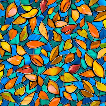 Image of the Tree of Life Leaves Blue quilting cotton fabric by QT Fabrics. Features leaves on a blue background. Cute Little Fabric Shop
